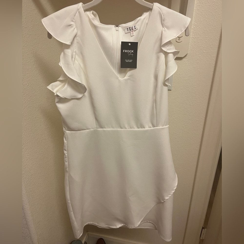 White ruffle wrap dress